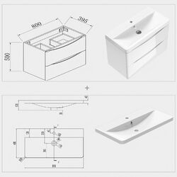 Badmöbel Set 50/60/80cm Waschbecken mit Unterschrank Waschtisch Weiss HOCHGLANZ