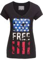 Shirt mit Print Gr. 32/34 Schwarz Bedruckt Damen Baumwollshirt Bluse Neu*