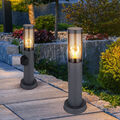 Stehlampe Sockellampe Außenleuchte Steckdose Edelstahl Terrassenlampe 2er Set