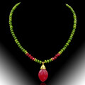 BAILYSBEADS edle Peridot & Rubin Kette Halskette 45cm mit Anhänger Uy22