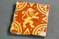 1 Stk  antike FLIESE 16.Jhd !!  flämisch polychrom LÖWE  13x13 cm