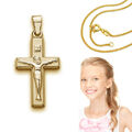 Taufe Kinder Kommunion Jesus Korpus Kreuz Echt Gold 750 mit Silber 925 vergoldet