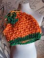 Strickmütze Orange Grün Einheitsgröße Handgestrickt