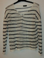 Weißer Pulli Langarm mit Lochmuster und blauen Streifen vorne Bänder Gr. 38