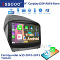 8-Kern 6+128GB Autoradio CarPlay Android 14 GPS NAVI Für Hyundai IX35 2010-2015