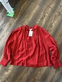 H&M Damen Bluse Langarm Rundhals Ballon-Ärmel Satin-Bluse NEU Etikett Gr.38 Rot
