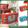 Indische Holztruhe Wäschetruhe Schatztruhe Aufbewahrungsbox Mangoholz Rot/ Blau