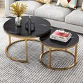 2er Set Couchtisch Marmor Kaffeetisch Beistelltisch rund Sofatisch Wohnzimmer