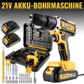 21V 3 in 1 Akku-Schlagbohrschrauber Akkuschrauber Set in Koffer Mit 2 Akkus DE