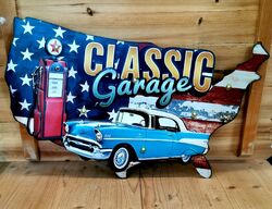 Blechschild Route 66 Car Auto Gasoline Oldtimer Werkstatt Garage USA Flagge NEU