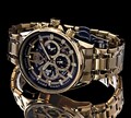 Pierrini Herren Armband Uhr Chronograph Schwarz Gold Farben Butterflyschließe