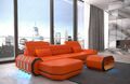 Eckcouch Sofa Designersofa Couch Leder ROMA L Form Ledersofa Orange Ottomane LED