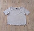 TALLY WEIJL Kurzarm Ripp-Shirt CROPPED Gr.XS S beige/rosa STAY FRESH Wellensaum 