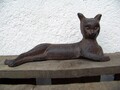 Gartenfigur Katze liegend NEU Kater Dekofigur Gusseisen Gartendeko Landhausstil