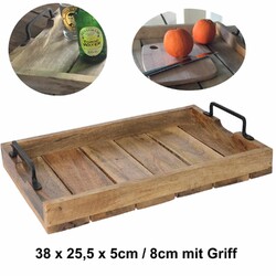 Exklusives Mango-Holz Serviertablett 38-56cm Griff-Tablett Betttisch Betttablett