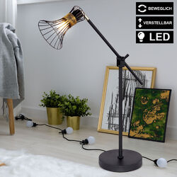 LED Retro Nacht Tisch Lampe Gitter Design SCHWARZ GOLD Leuchte höhenverstellbar