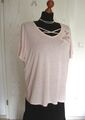 Damen Basic-Shirt - 50/52- rosa /melange - Zier-Ausschnitt -Viskose-Elasthan