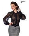 Vintage Chiffon Bluse ❀ schwarz transparent Effektstoff Retro Belsira S - 4XL