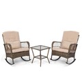 Balkonstühle 2er Set mit Tisch, Gartenmöbel Set, Balkon, Rattan Sitzgruppe Braun