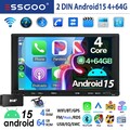 Android 15 DAB+ CarPlay Autoradio 2 DIN 4+64G GPS Navi RDS WIFI SWC BT FM Kamera