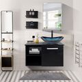 Badmöbel Set 70cm Waschtischunterschrank Badschrank mit Spiegel Regal Schwarz