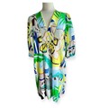 Marc Cain Kleid Bunt Gr 36/38 V-Ausschnitt Seide Baumwolle Beachwear