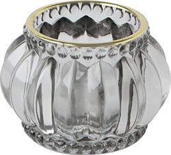 3er Set edle Teelichthalter Teelicht-Gläser Vintage in anthrazit grau & Gold - -