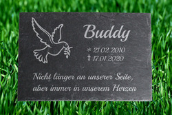 Gedenktafel Tier Grabstein Gedenkplatte Hund Schiefer Stein mit Gravur