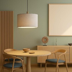 Pendelleuchte Wohnzimmerleuchte Hängelampe Esszimmer Textil grau Holz Metall LED