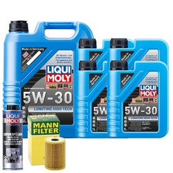 Motoröl 5W30 LIQUI MOLY Longtime High Tech 9L +MANN Ölfilter +Spülung