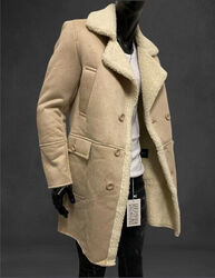Modische Fell Gefüttert Beige Schwarz Herren Winter Blazer Sakko Mantel Jacke