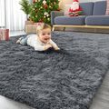 Shaggy Hochflor Teppich Grau Langflor pflegeleicht für Wohnzimmer & Schlafzimmer