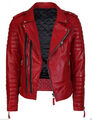 Herren 100% Echt Lammleder Lederjacke Rot Biker Motorrad Klassische Jacke