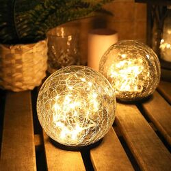 Außenlampe Solar Steckleuchte Gartenlampe Erdspieß Kugel LED Stecklampen 2er Set