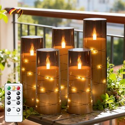 5er LED Kerzen Flackernd Set Echtwachs Mit Fernbedienung Echtwachskerzen Licht