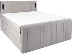 FLY Boxspringbett mit Bettkasten und LED 160x200 180x200 200x200 cm BettStauraumbett Samt mit Matratze + Topper , Doppelbett