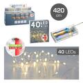 LED Micro Lichterkette - silber - mit 40 LED's warmweiß biegsam Timer 6/18h