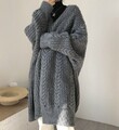 Damen Lange Strickjacke Mantel Strickpullover Grobstrick Langarm Cardigan Grau