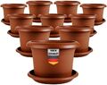 10er Set Pflanztöpfe Ø 40 cm Blumentöpfe Kunststoff Terracotta mit Untersetzern