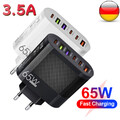 6Fach USB-C/A Mehrfach Schnell Ladegerät Netzteil Adapter Handy Tablet QC3.1 65W