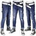 Jeans Jungen Bikerjeans Hose blau Kinder Slim-Fit ripped Freizeit Jeanshose #399