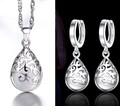 Schmuck Set 925 Silber Opal-Mondstein Damen Halskette mit Anhänger Creolen