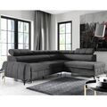 Wohnlandschaft Ecksofa Lagos Samt Grau Anthrazit mit Bett Bettkasten