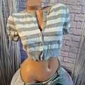 Zero Shirt Top Tunika Bluse Kurzarm Gr. 36 weiß grau gemustert Damen (3 233) NEU