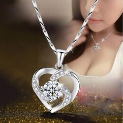 Damen Halskette Herz Zirkon Anhänger Frauen Schmuck Kette 925 Silber verstellbarBESTSELLER★★★★★★ 