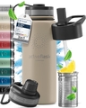Trinkflasche Edelstahl ACTIVE FLASK + Strohhalm 3 Deckel BPA-frei Auslaufsich...