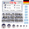 170tlg Sicherungsmutter Stopmuttern Selbstsichernde Muttern M3 - M12 Set DIN 985
