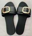 Pantoletten Damen Sandalen schwarz mit goldener Schnalle * Gr. 42 * NEU