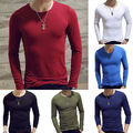 ❀Herren-T-Shirt Mit Langen Ärmeln Und V-Ausschnitt Schmale Passform Lässig C8