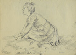 Paula Wimmer 1876-1971 Dachau /Zeichnung sitzende Frau & Kinderstudie (verso)